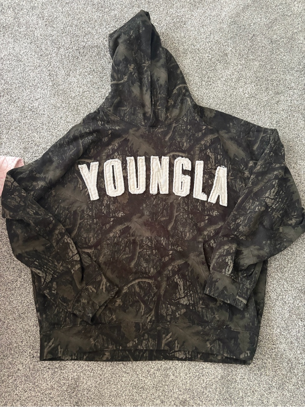 YoungLA Olive Green Camo Hoodie with White Logo